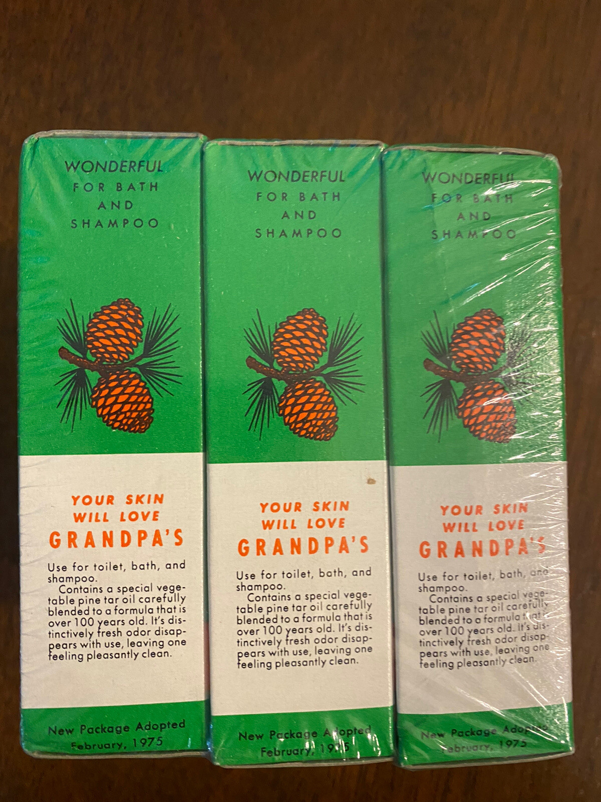 3 Bars Vtg Grandpa’s Wonder Pine Tar Soap New Sealed In Cellophane