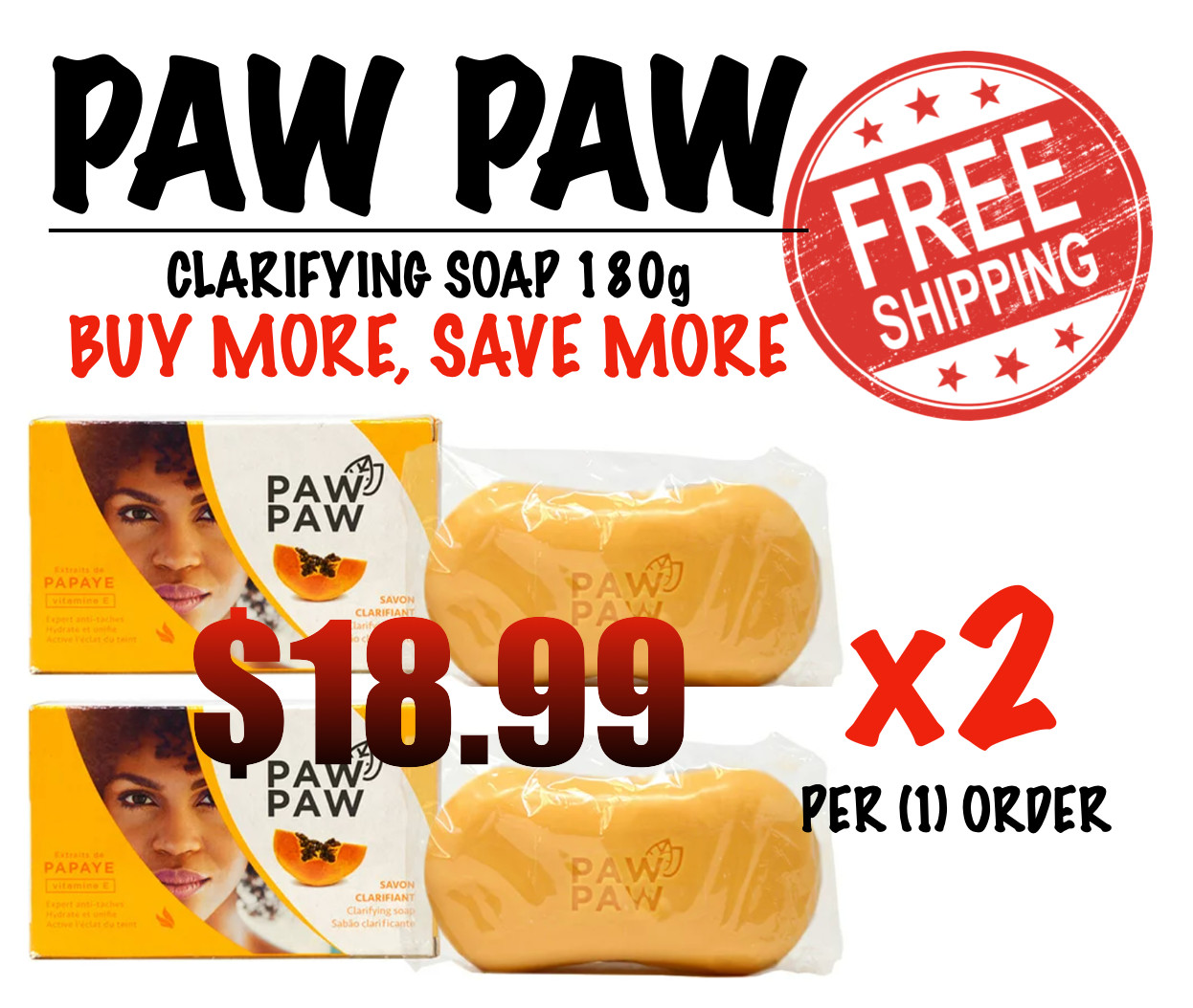FREE SHIPPING! DREAM PAW PAW Papaya Clarifying Soap 180g x2 [BULK DEALS]