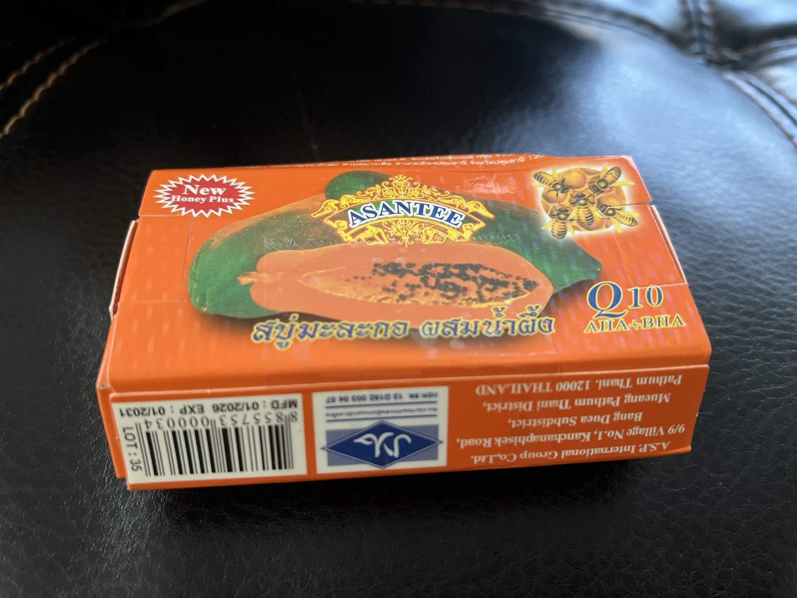 Asantee Herbal Thailand Lightening Soap Papaya & Honey Q10 AHA+BHA 120g