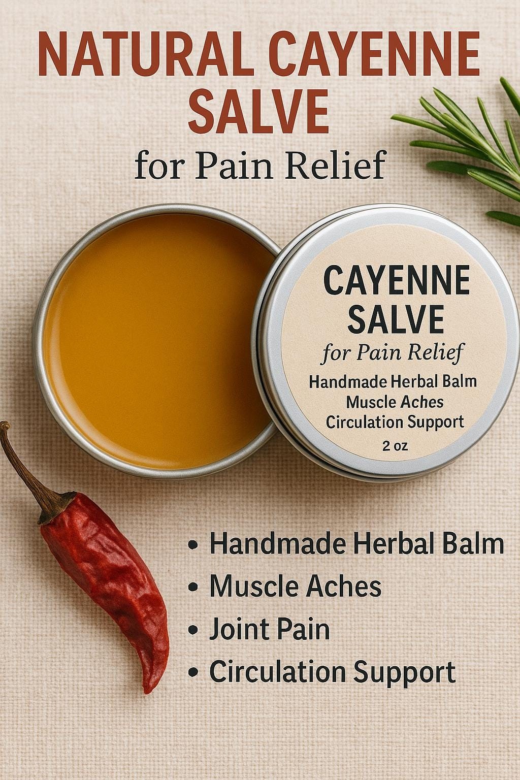 Handcrafted Cayenne Warming Balm: Natural Self-Care Salve (2 oz)