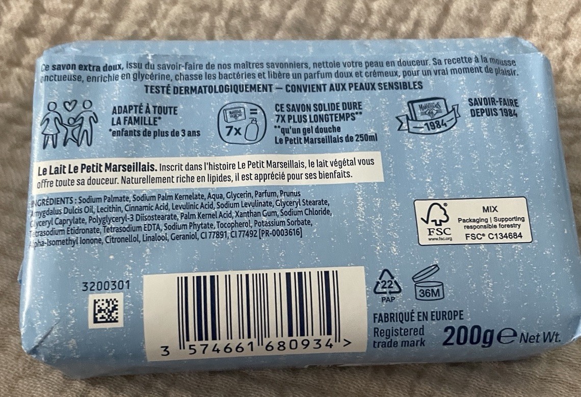 Original Le Petit Marseillais Lait Milk Soap Bar 200 Grams Imported France!