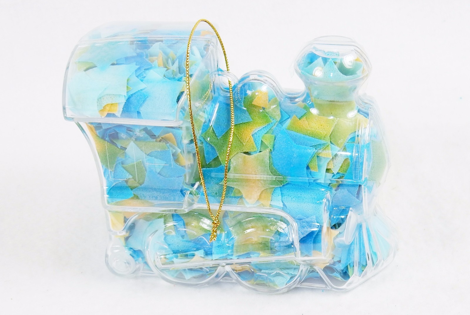 Toy Train Shape Bath Soap Ornament w/Colorful Confetti, Light Floral Scented