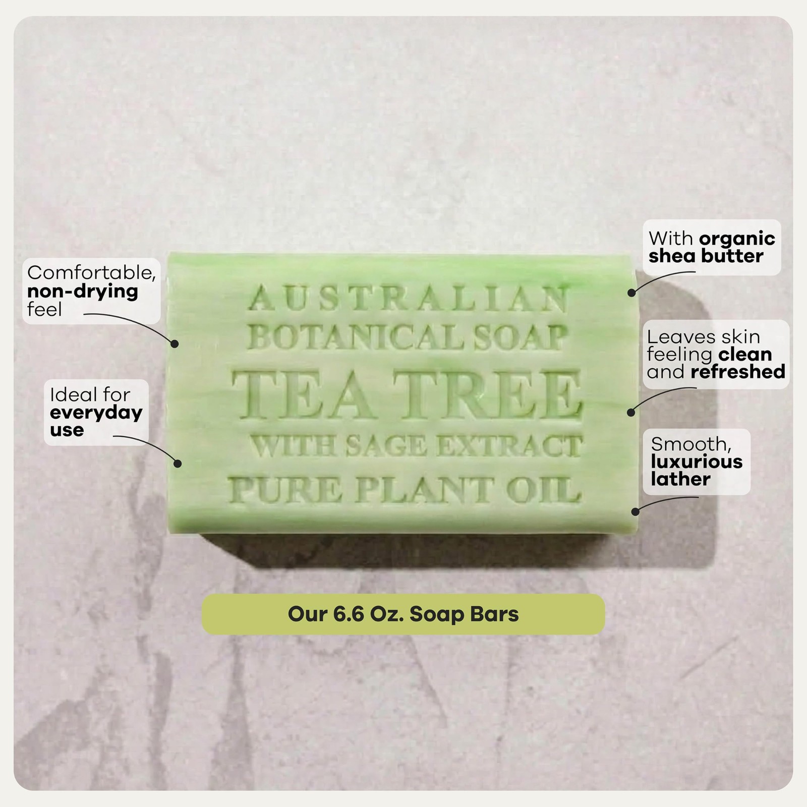 Australian Botanical Soap Tea Tree with Sage Extract – Triple Milled 6.6 oz B…