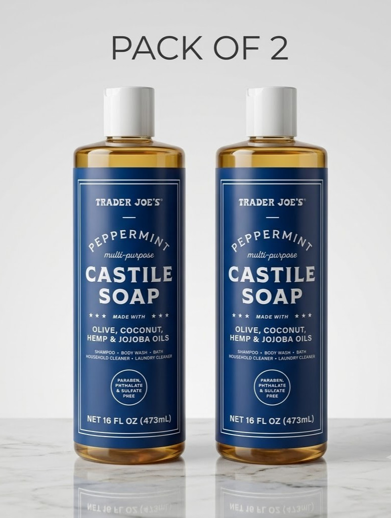 2 Bottle Trader Joe’s Peppermint Castile Soap Multi-Use Body Shampoo