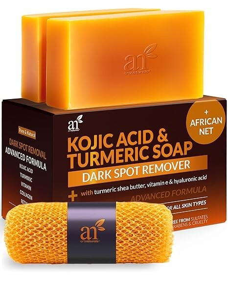 Artnaturals Kojic Acid Soap + African Net Sponge (2 pack X 142g Turmeric bars)