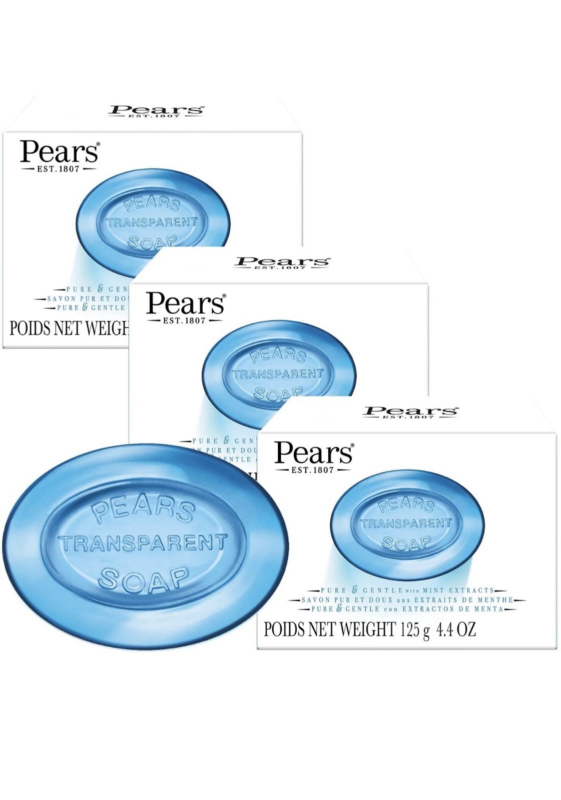 Pears Transparent Soap with Mint Extract 3 Pack Pure & Gentle Bar Soap 4.4oz