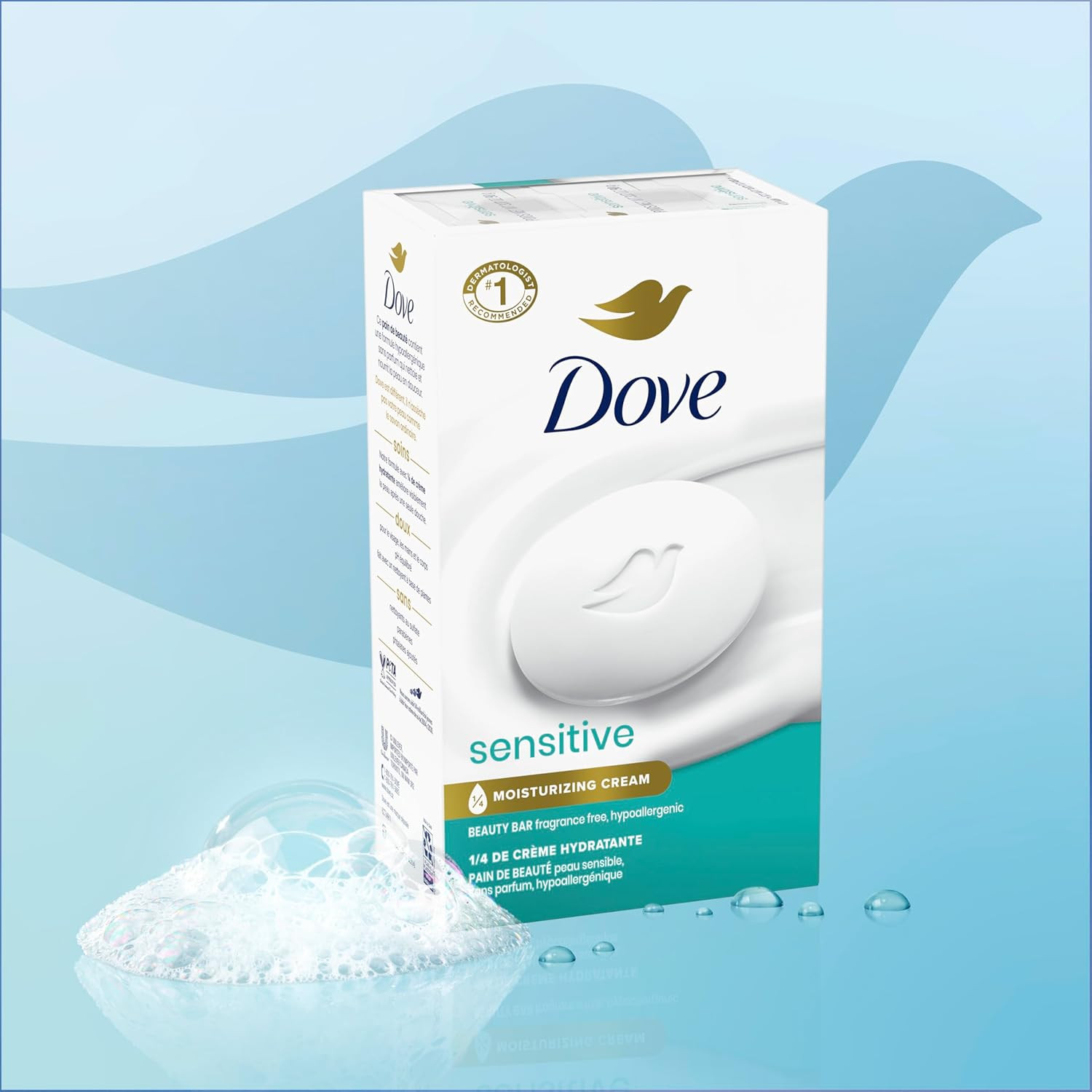 Beauty Bar Soap Sensitive, 8 Bars for Sensitive Skin, Fragrance Free and Hypoall
