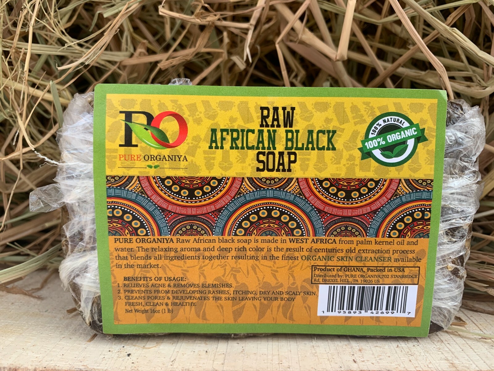 Pure Organiya Raw African Black Soap(16OZ) 100%Natural Unrefined Soap From Ghana