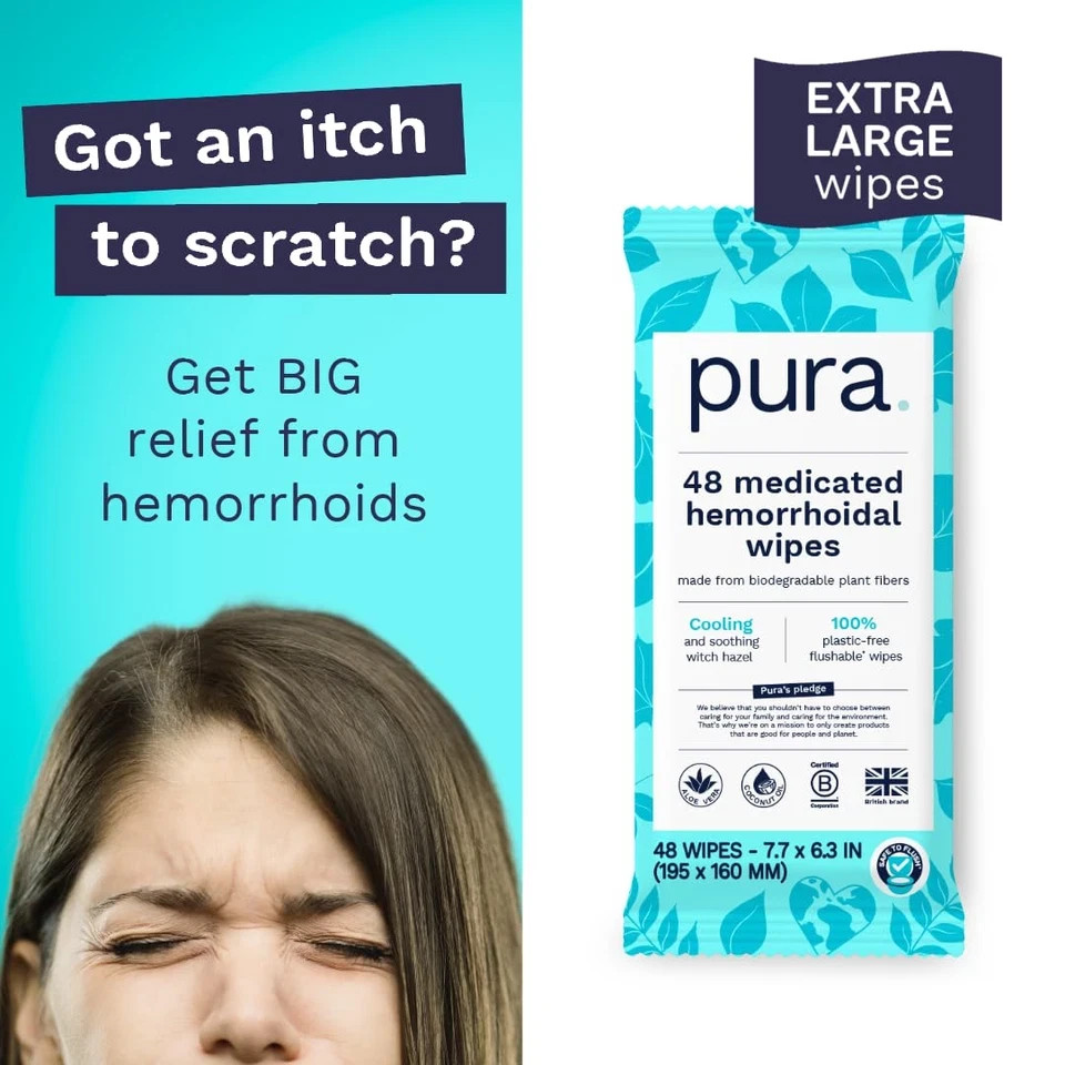 XL Flushable Hemorrhoid Wipes, 2 Packs of 48 (96 Wipes), Extra Large Medicate…