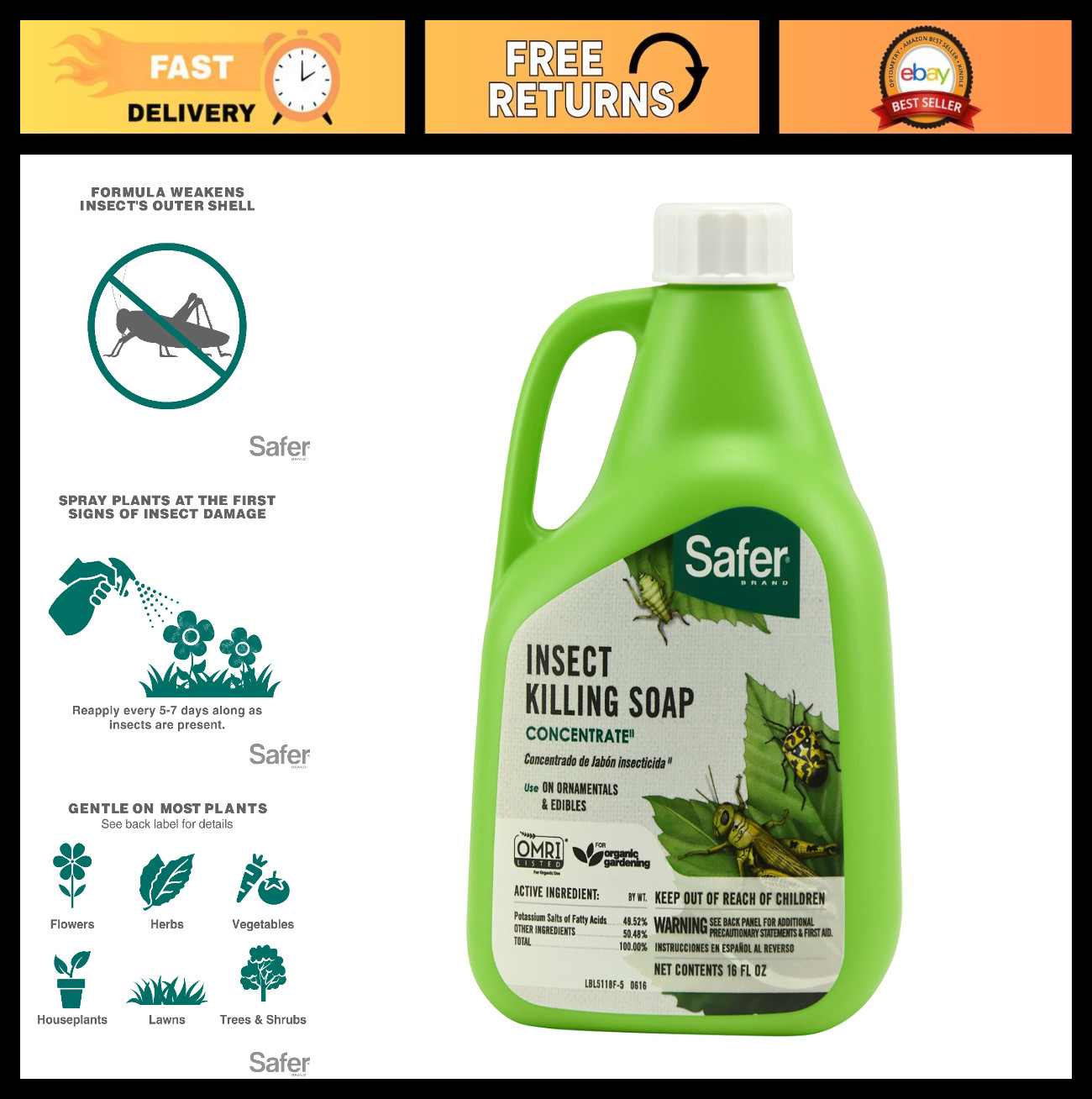 Insecticidal Soap Concentrate for Plants – Kills Aphids, Whiteflies, Mites – Org