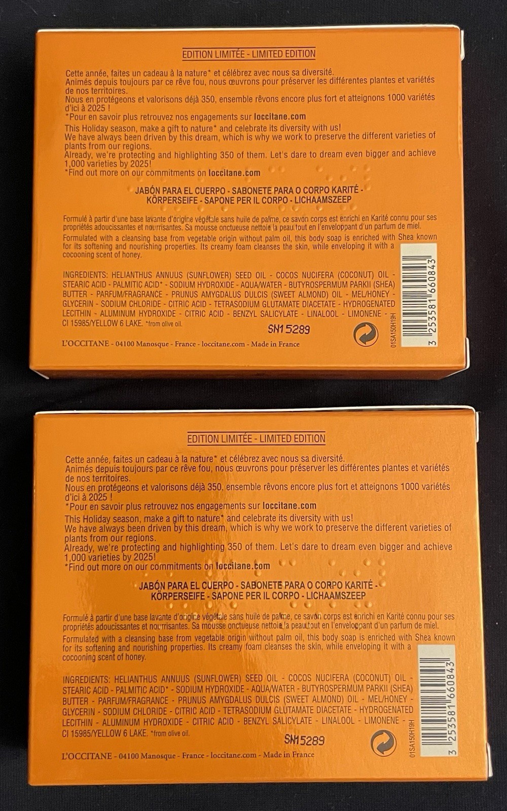 NIB! Lot Of 2 – L’OCCITANE Honey Harvest Extra Gentle Soap Shea Butter 5.2 Oz.