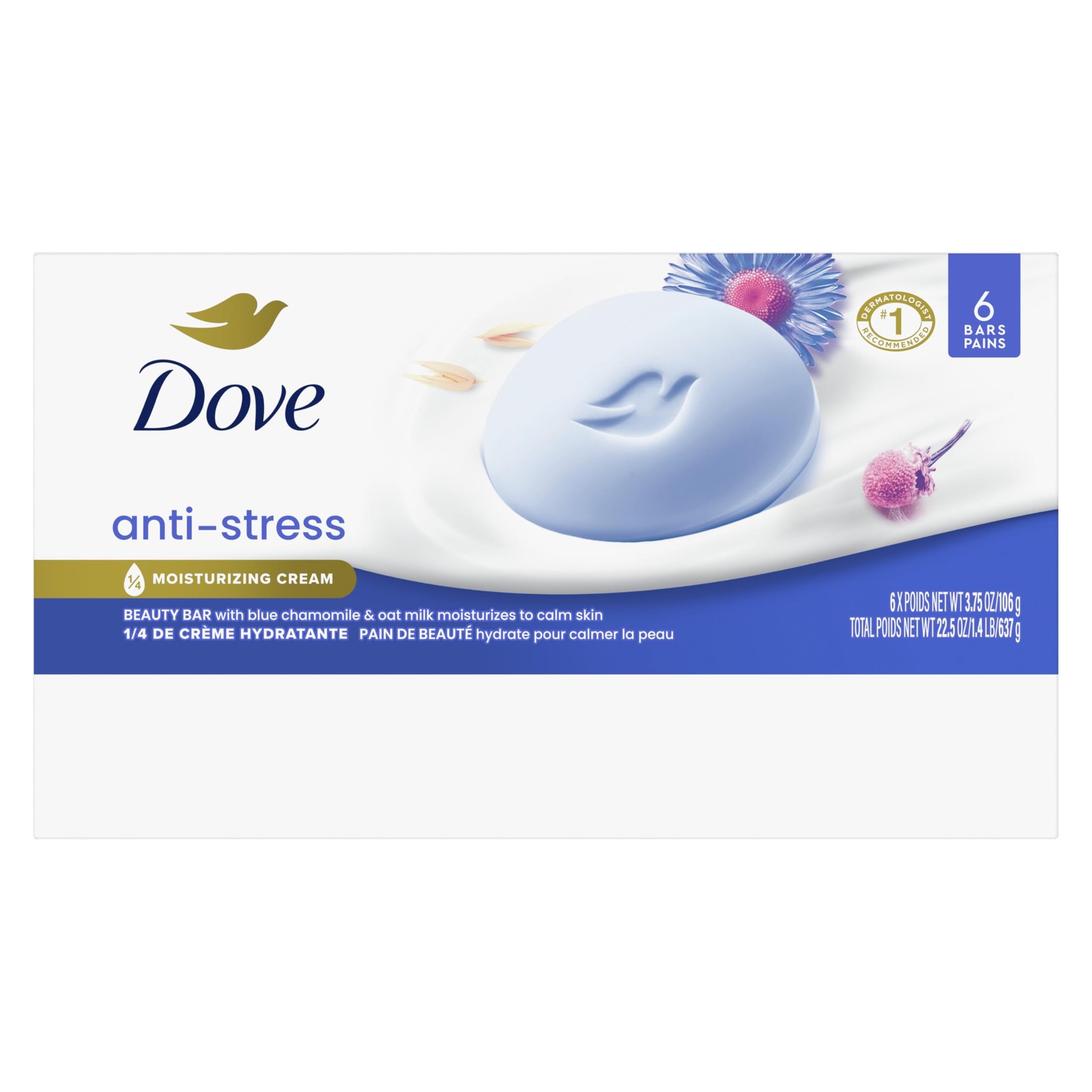 Dove Beauty Bar Gentle Cleanser Anti-Stress 22.5 Ounce (Pack of 1), Blue