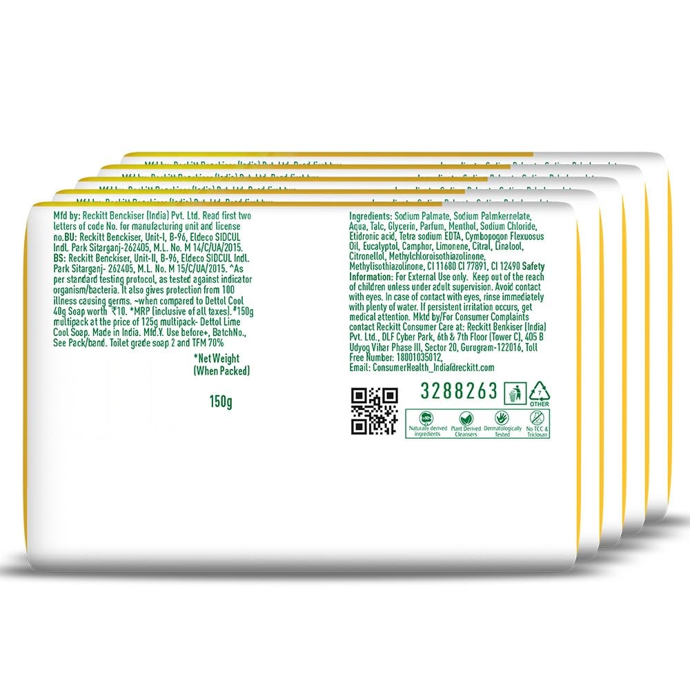 Dettol Lime Fresh Soap Bar 150gm Pack of 5 | 12hr Long Lasting Freshness