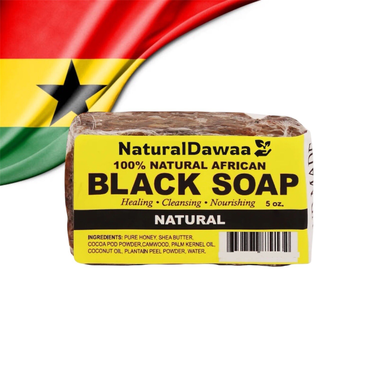 Premium Handmade African Black Soap – 5oz with Shea Butter, Honey Made In GHANA