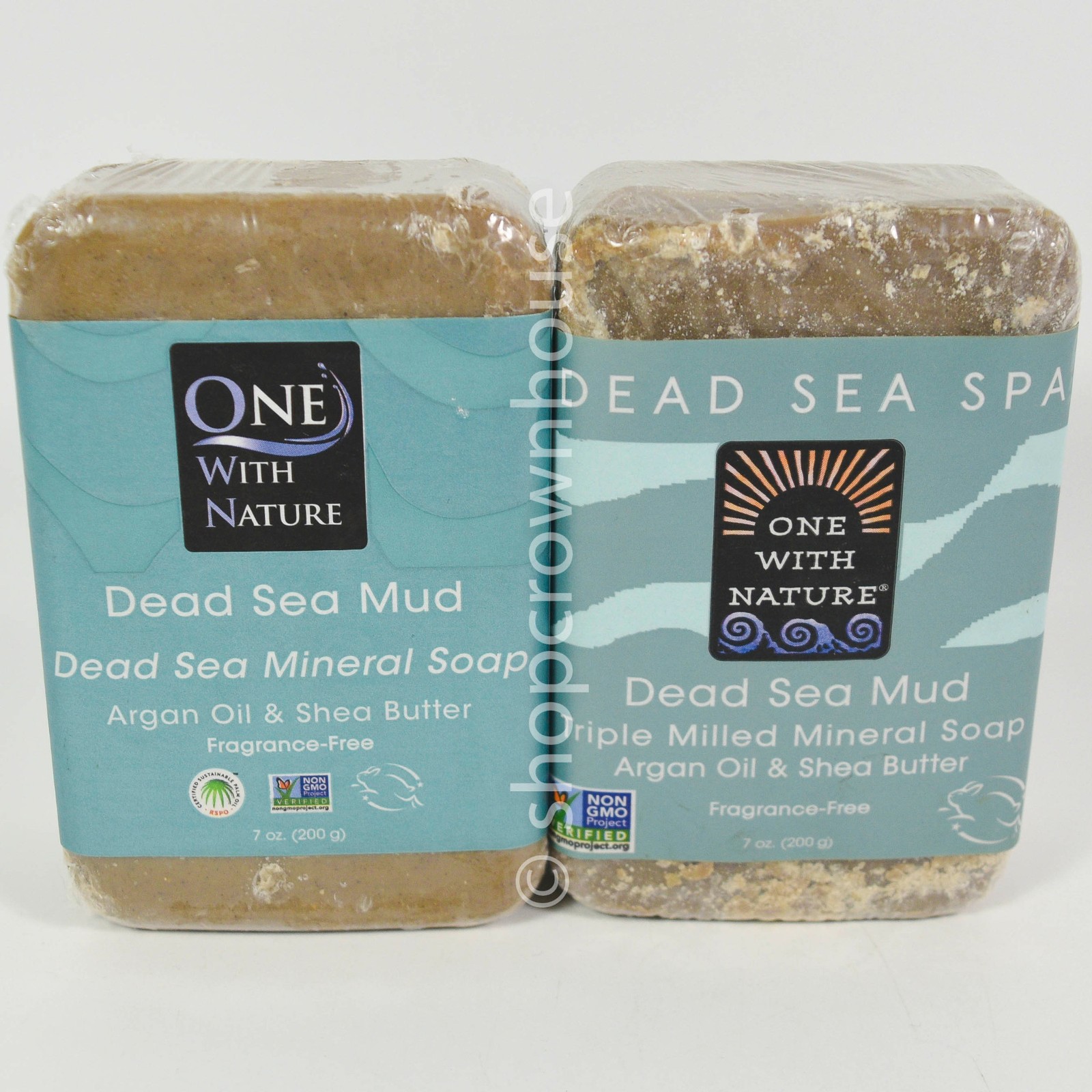 2 bars One With Nature DEAD SEA MUD Fragrance Free Mineral Soap 7oz Argan + Shea