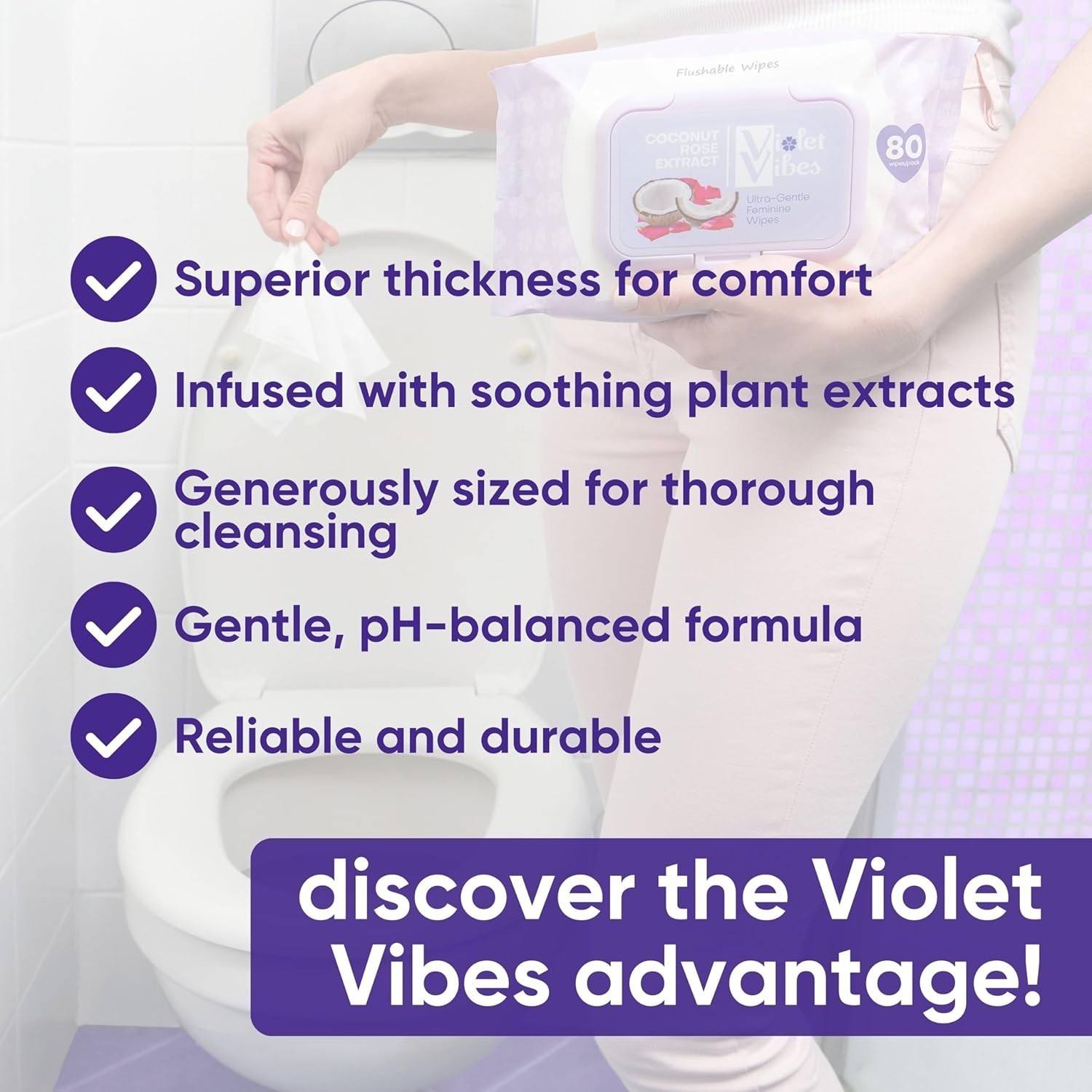 Violet Vibes Coconut Rose Wet Wipes for Women 160 ct | Flushable, Sensitive Skin