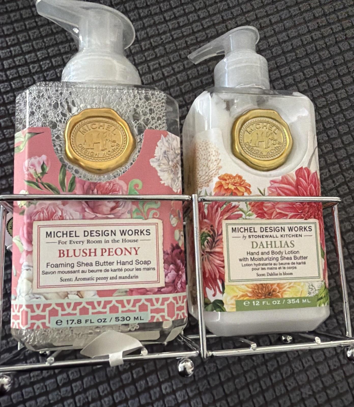 Michel Design Works Blush Peony Soap & Dahlias hand & lotion Soap Caddy Set New