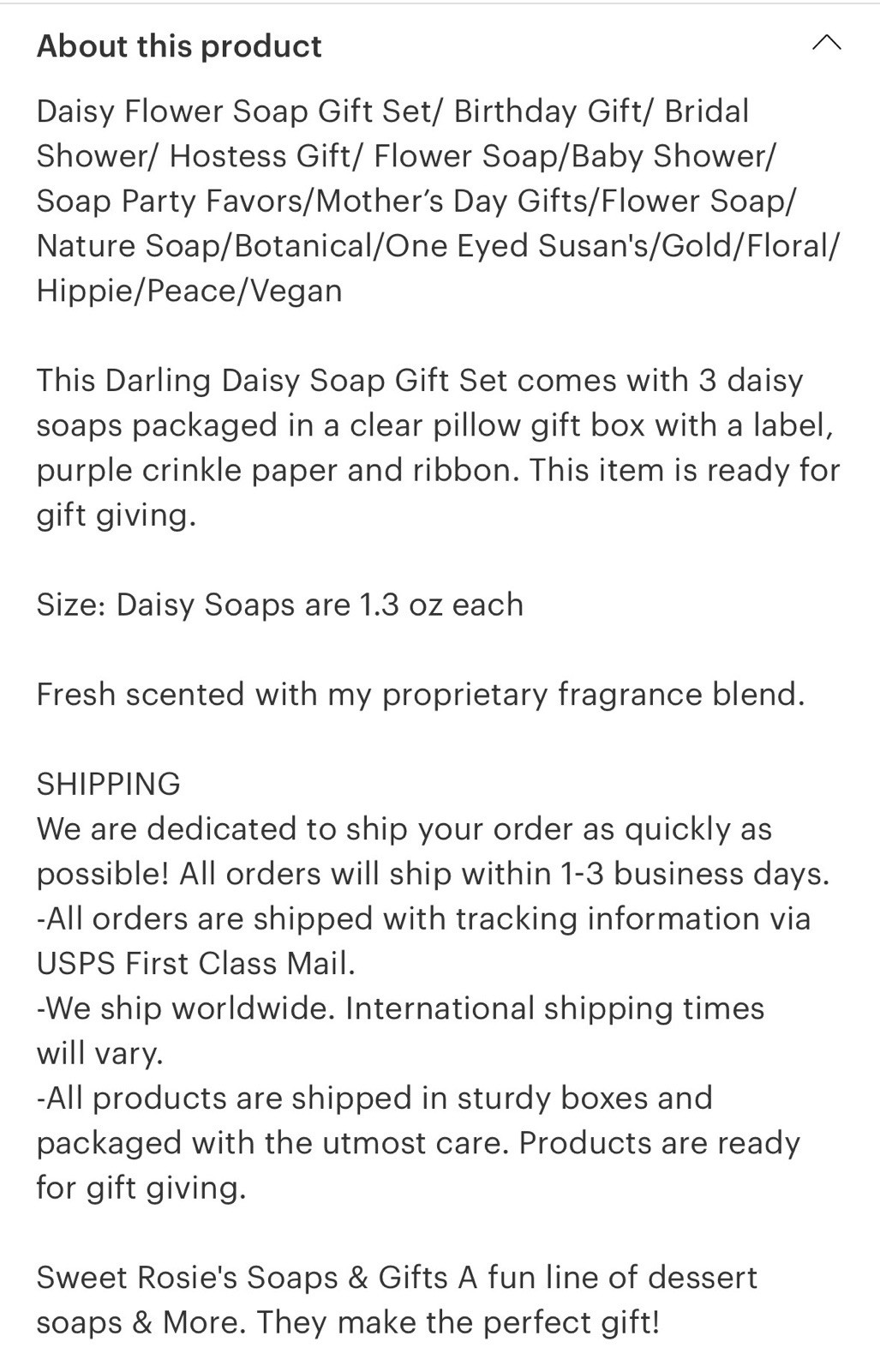 Sweet Rosie’s Handmade Daisy Flower Soap Gift Set Fresh Scent 3 x 1.3oz