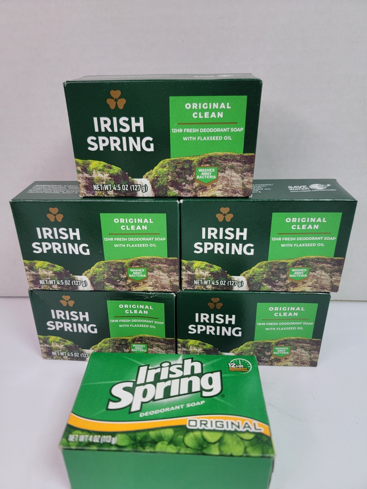 Irish Spring Original Clean Deodorant Soap Lot of 6 Bars 4.5 oz 4 oz New Sealed