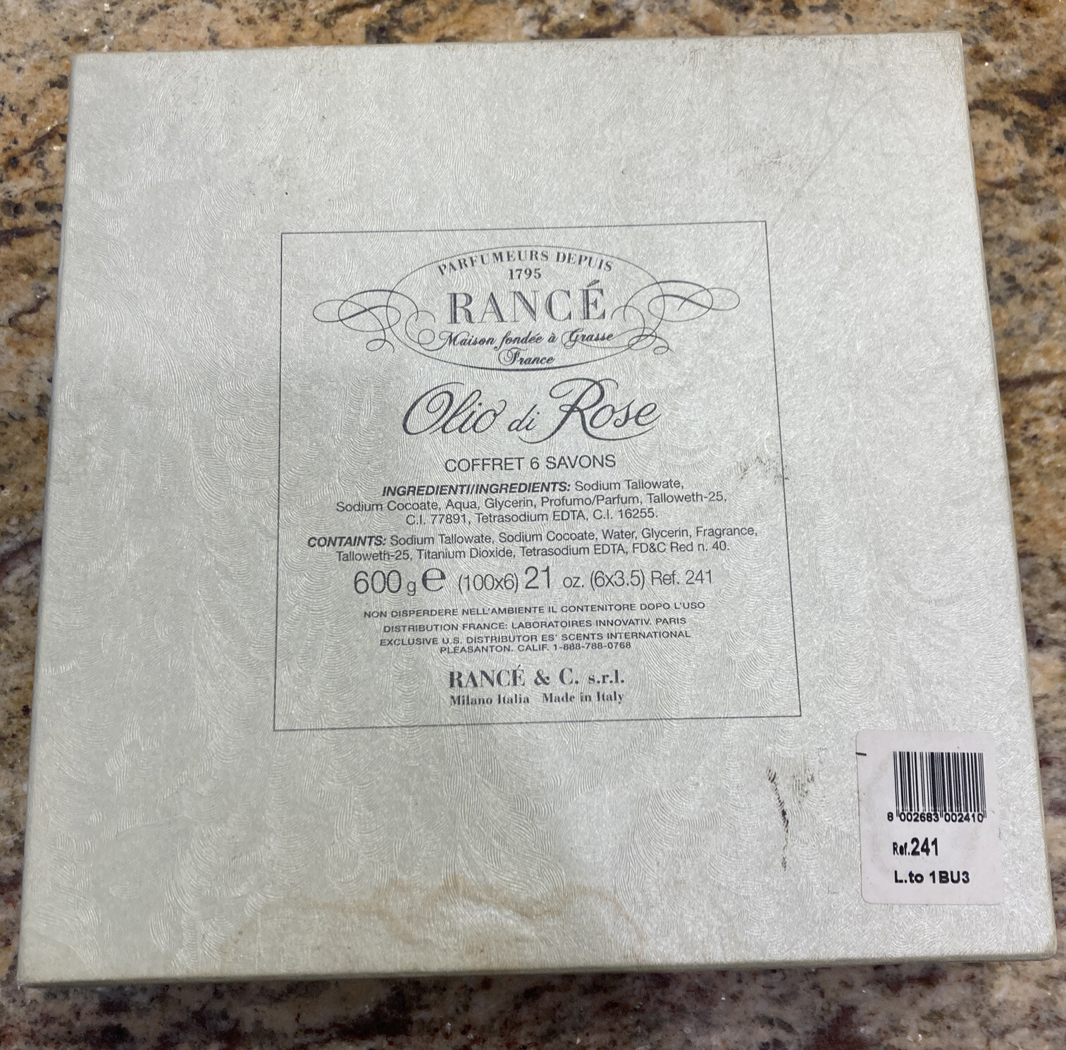 Rance 1795 Fine Soaps Gift Box Olio di Rose 4 x 100g Bars Wrapped Italy