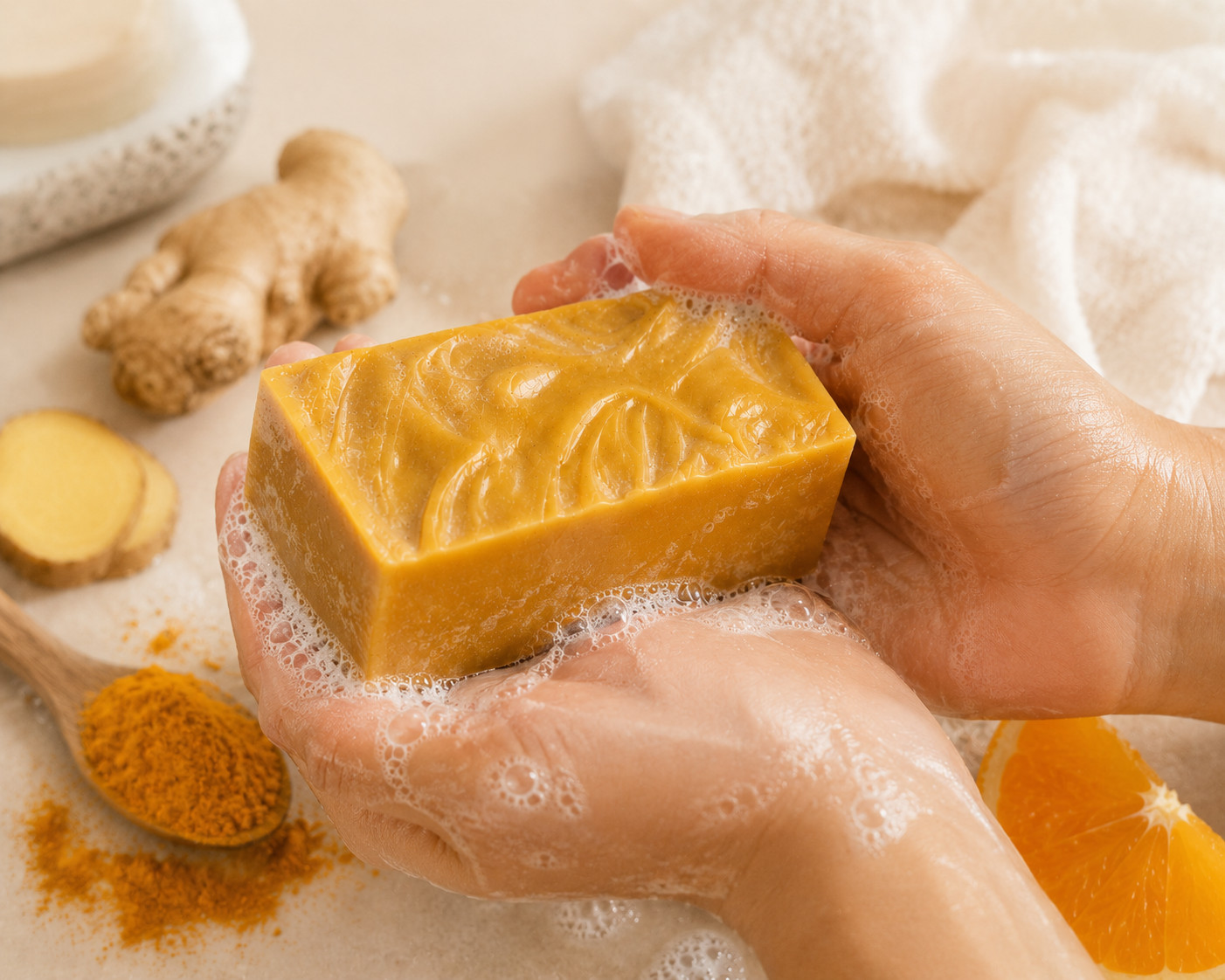 Handmade Turmeric & Ginger Cold Process Soap | Natural, Creamy Face & Body Soap