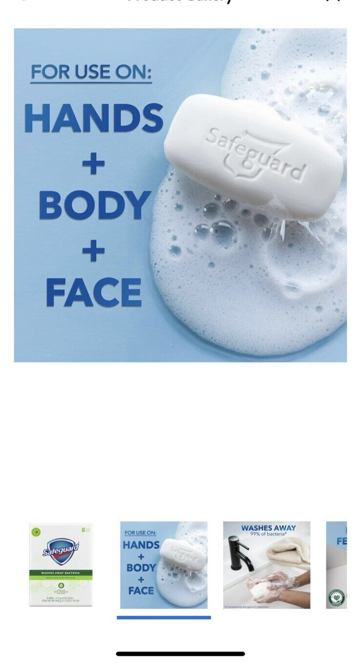 8 bars SAFEGUARD Bar Soap WASHES AWAY 99% of BACTERIA 4 oz WITH ALOE Extract