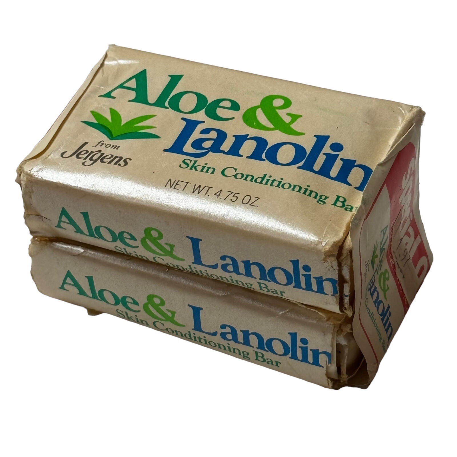Vintage 2X Jergens Aloe & Lanolin Bar Soap 4.75 oz Made In USA 1984