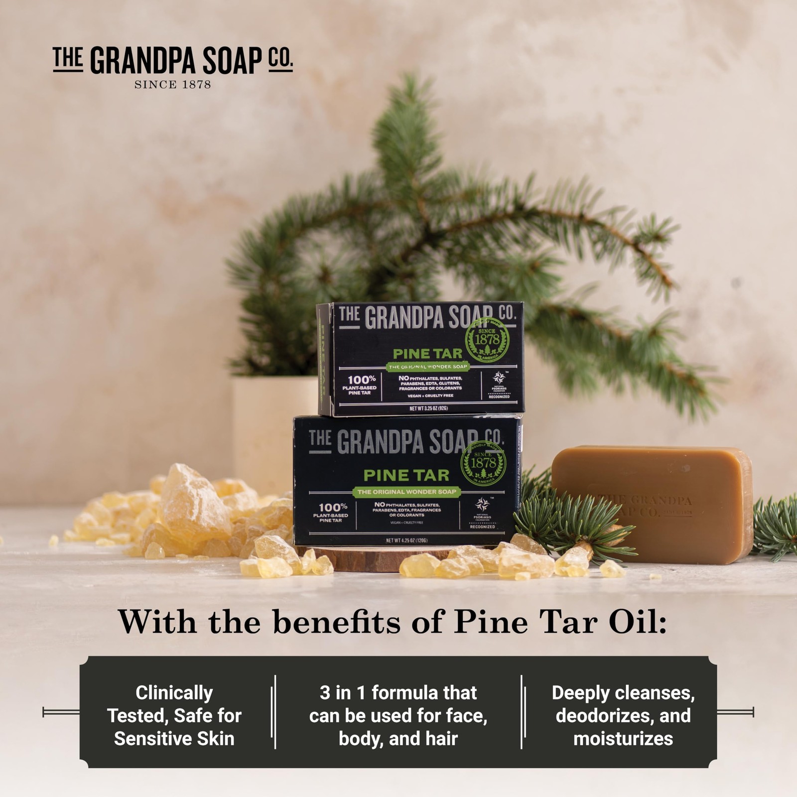Pine Tar Bar Soap for Men- Made With Pine Tar Oil, 3 in 1 Cleanser Deodorizer…