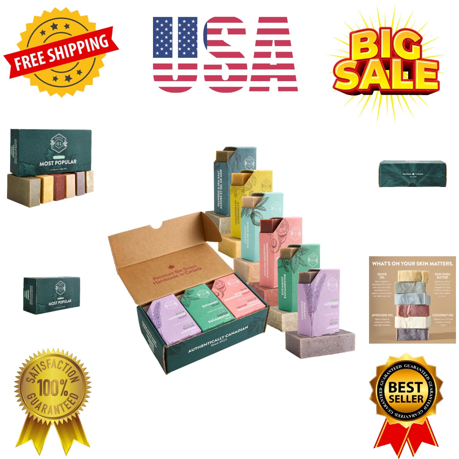 Crate 61, Handmade in Canada, Plant Based Cold Process Natural Bar Soap, With…