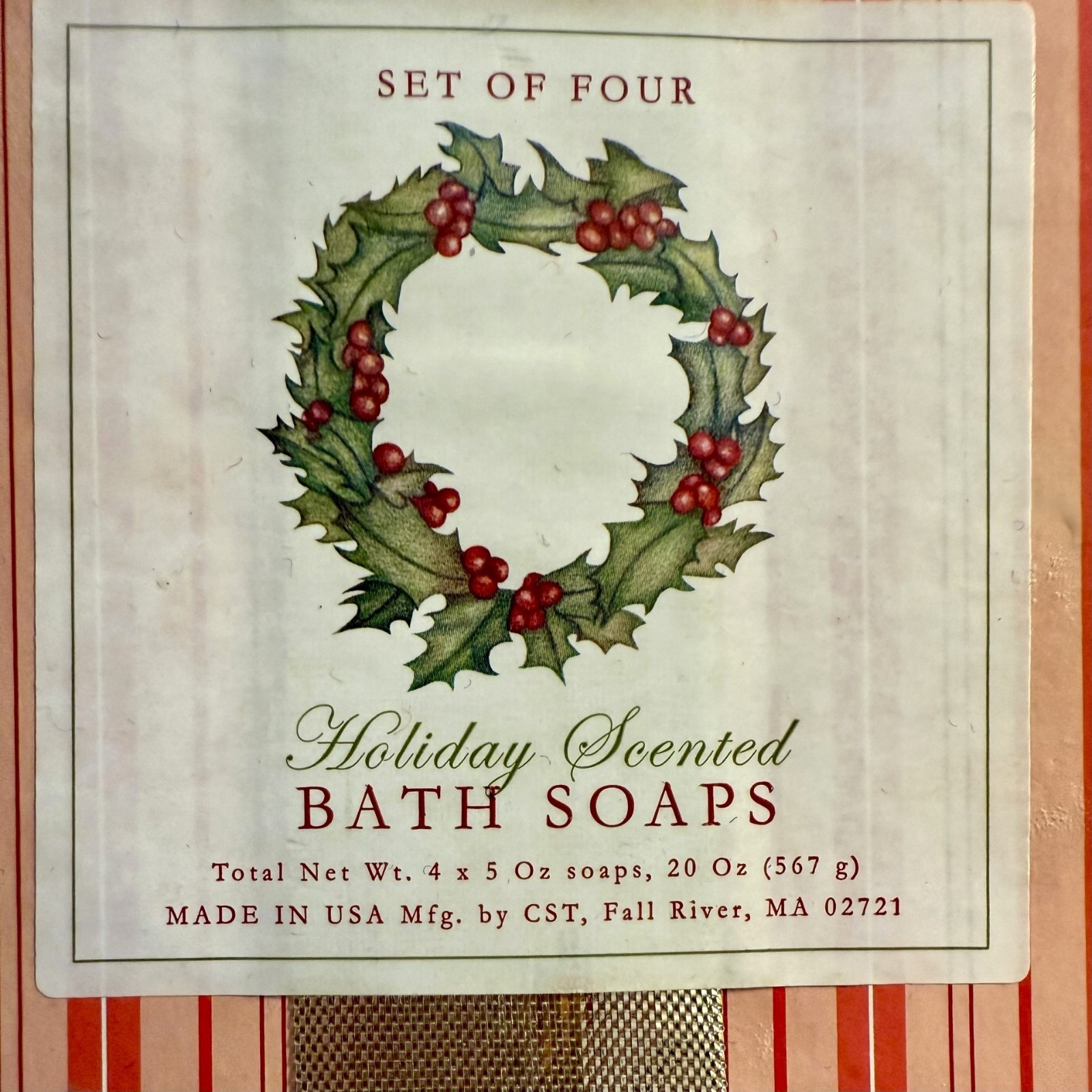 Bath Bar Soap Decorative Christmas Red 4 Vtg Holiday Scent CST Toiletries Oval