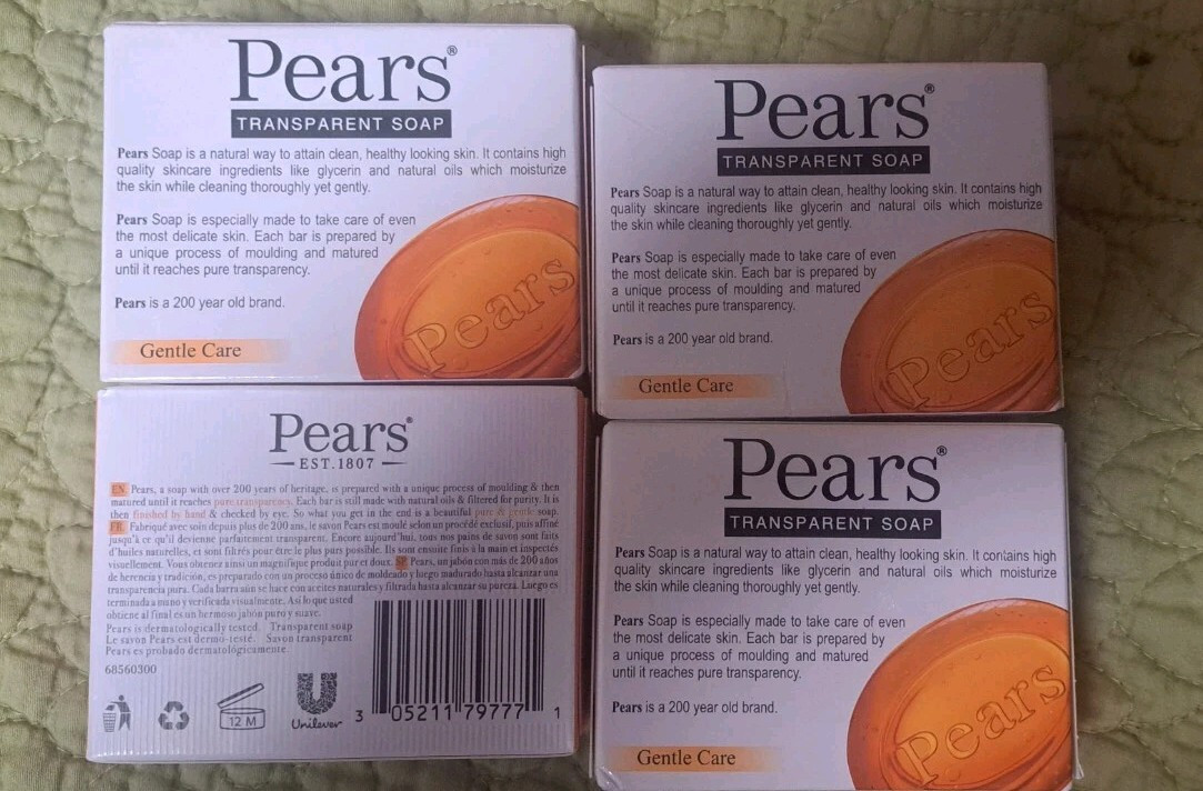 SET OF 4 Pears Transparent Glycerin Bar Soap 3.53 Oz Each ORANGE COLOR NEW