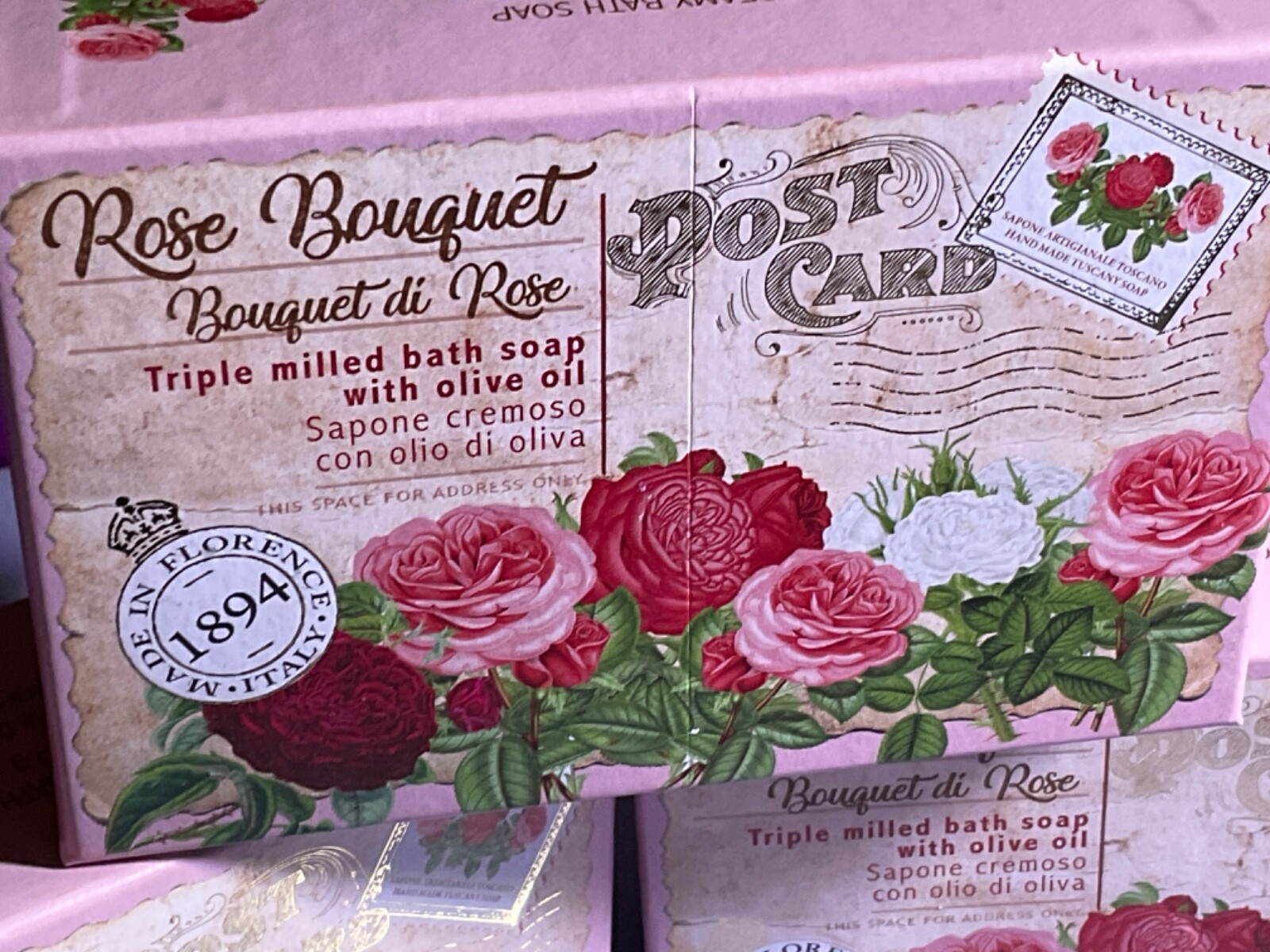 ROSE BOUQUET TRIPLE MILLED BATH SOAP w OLIVE OIL 3 -10.5 oz by MARIO FISSI 🇮🇹