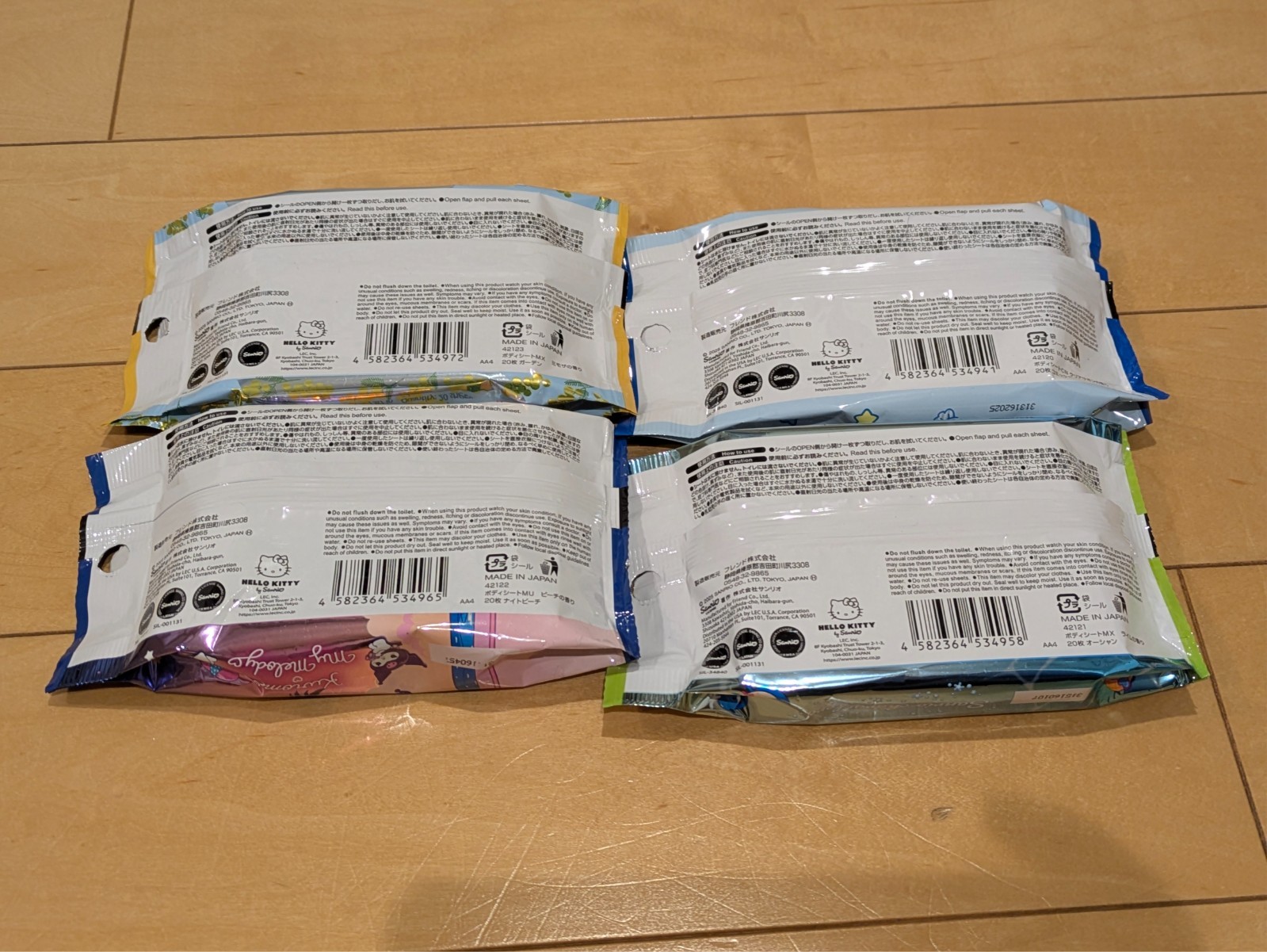 New Sanrio Character Body Sheets 4-Pack Set Wet Wipes Made in Japan Kawaii