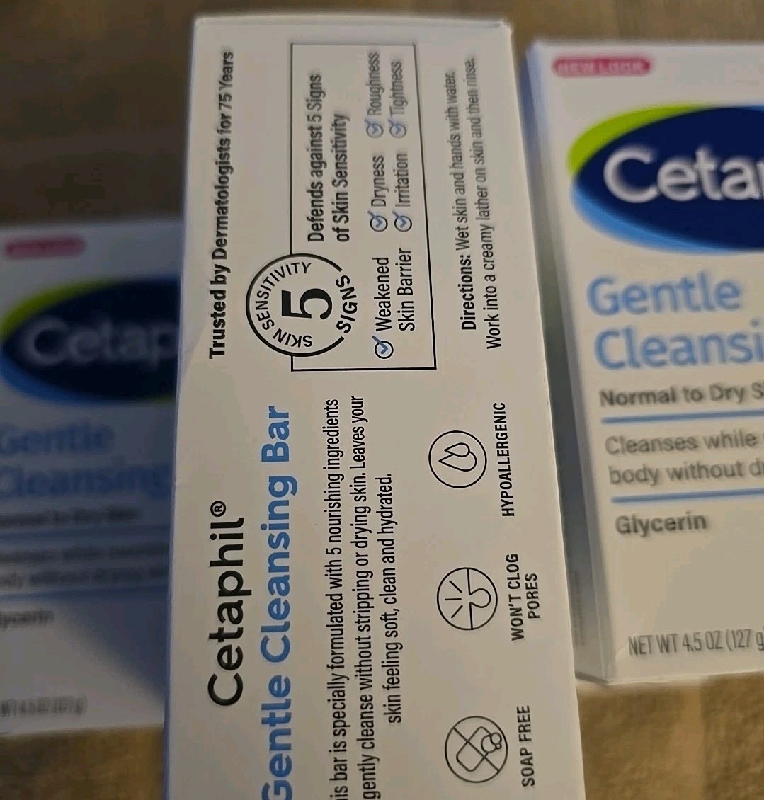 5 Pc CETAPHIL Gentle Cleansing Bar for Dry Sensitive Skin 4.5 oz (L5)
