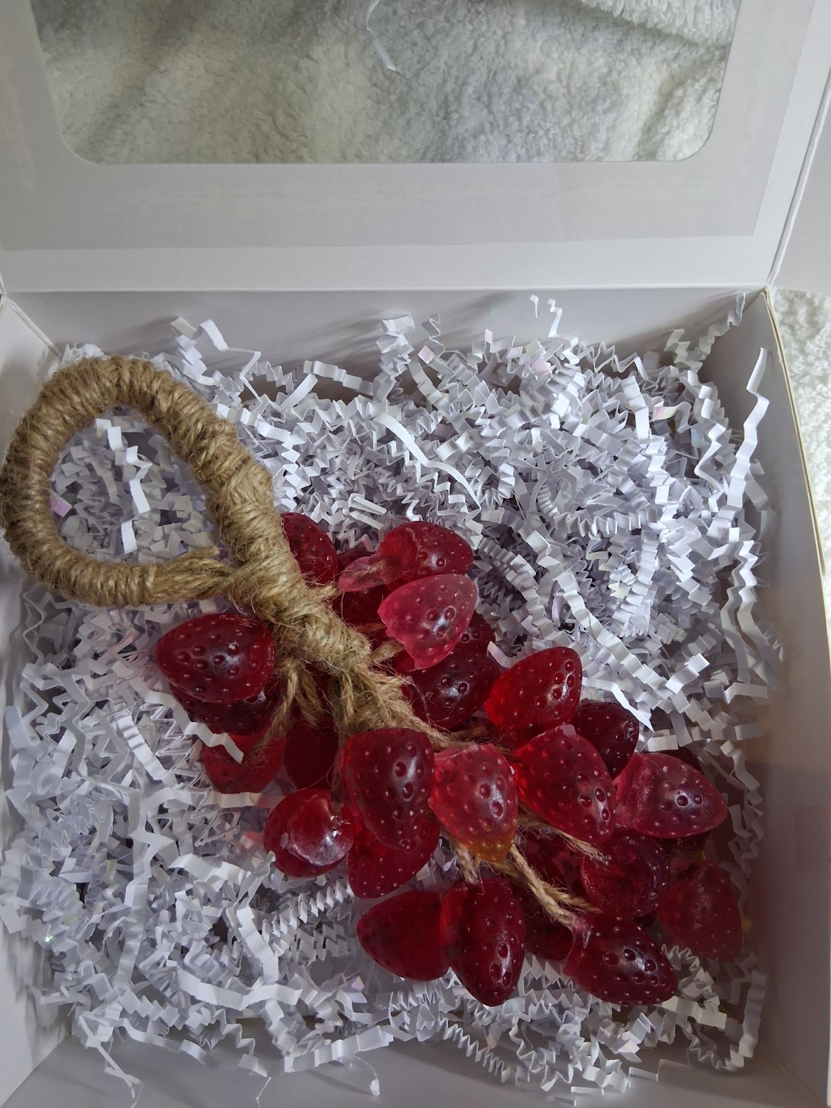 Handcrafted crystal glycerin soaps shaped like grape clusters