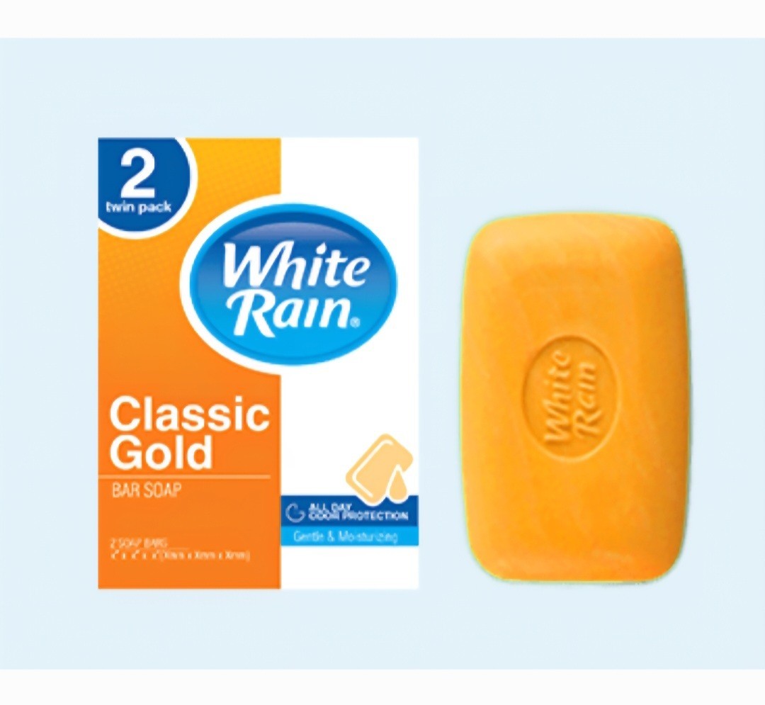 🧡 WHITE RAIN 🧡 (2-BARS) 4.06 Oz 🧡🫧 ●CLASSIC GOLD● 🫧 ≈MOISTURIZING≈ Soap 🫧.