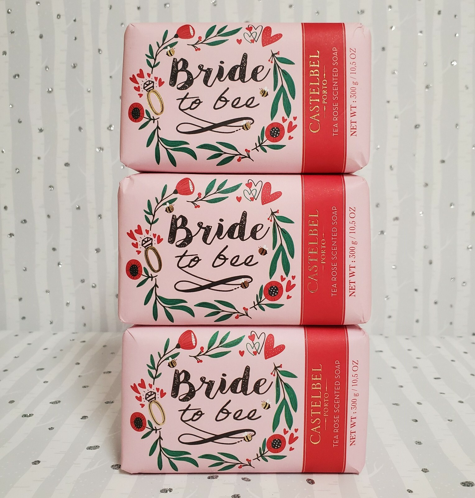 Castelbel Porto Tea Rose Scented Soap Bride To Bee Theme 3 Bars 10.5 oz Each
