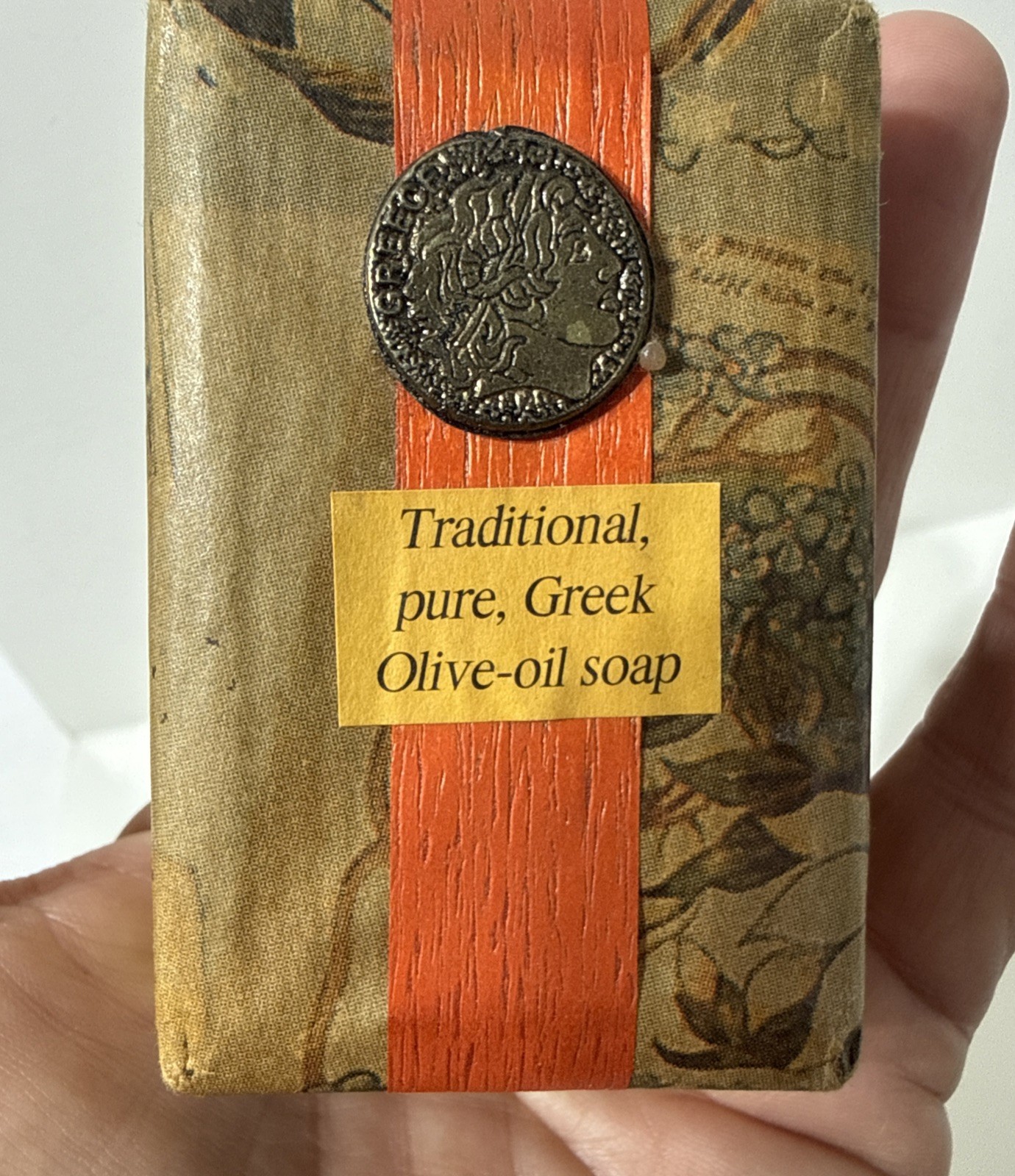 Traditional Pure GREEK Olive Oil Soap 100 grams NEW Sealed w/Greek Coin Accent