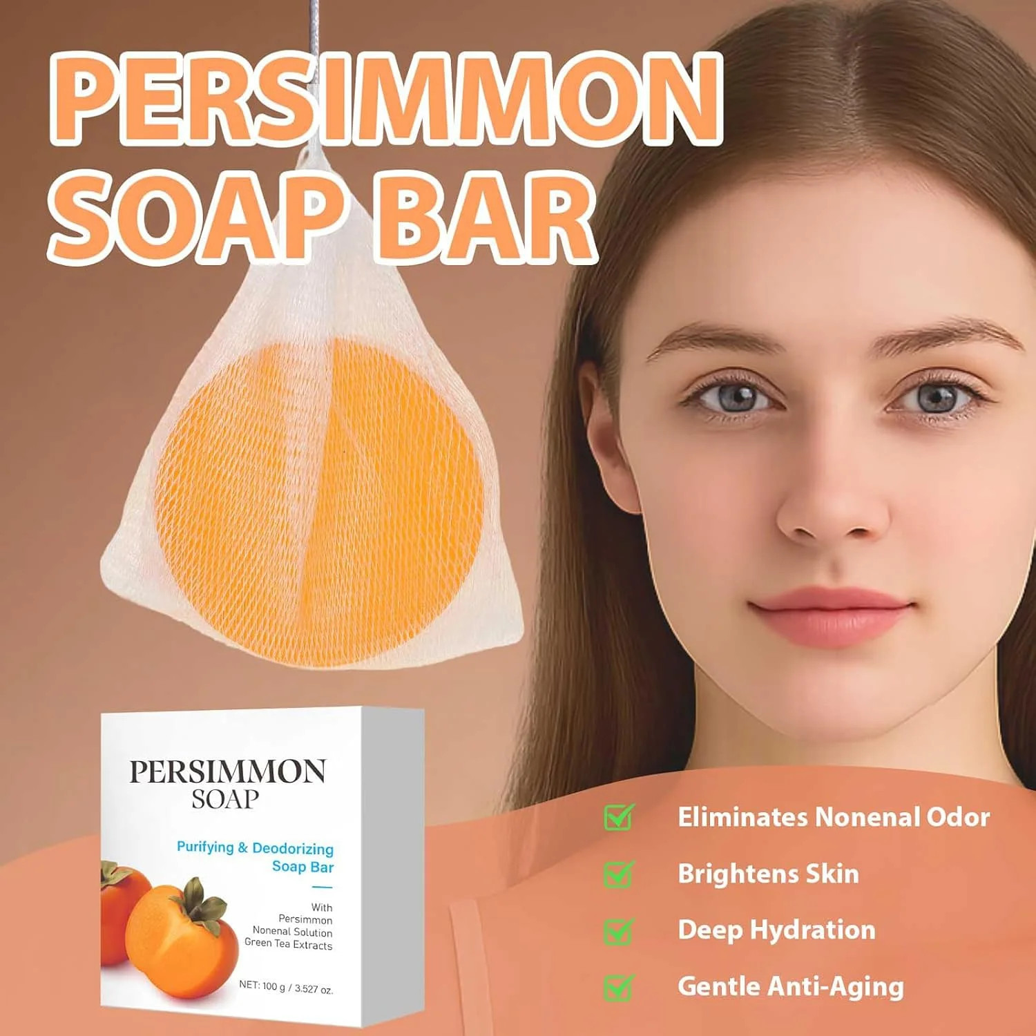 Persimmon Soap for Old People Smell, Deodorizing & Purifying Bar Soap