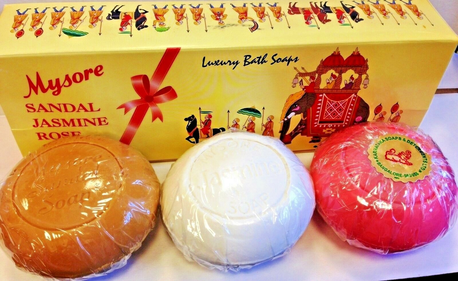 Mysore Sandal, Jasmine and Rose Bath Soaps-150g X 3 (Gift Pack 450g) US Seller