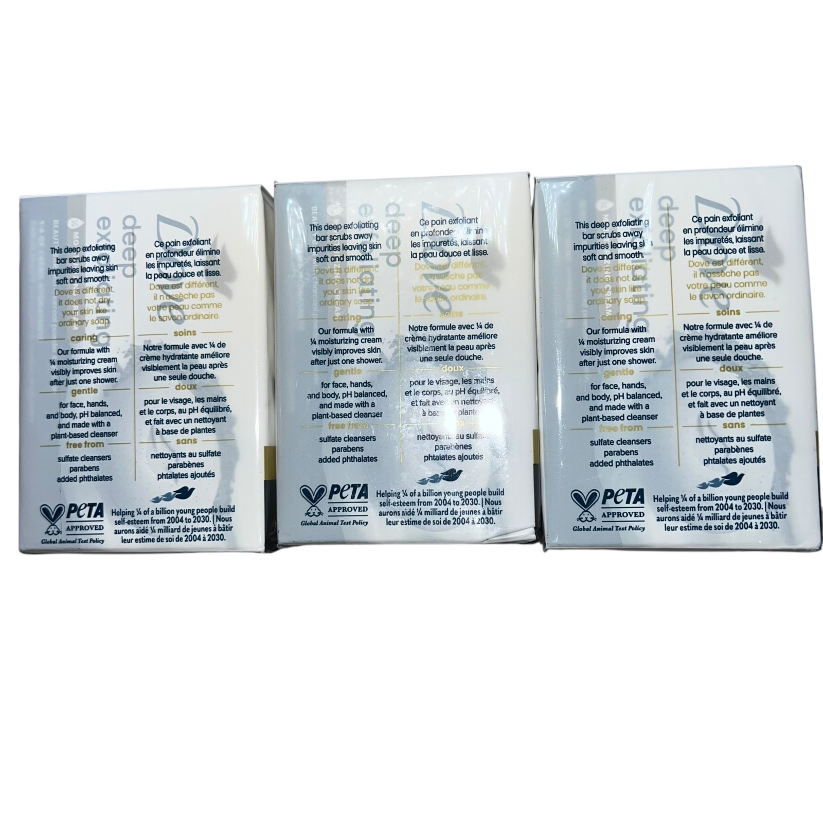 3x Dove Deep Exfoliating Beauty Bar with Charcoal Powder & Glycerin 3 Bars ea
