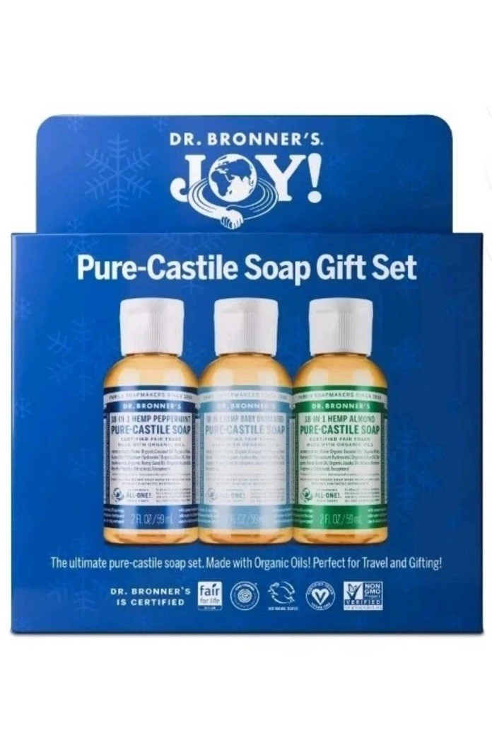 New! Dr. Bronner’s Pure-Castile Soap Gift Set Three Soaps 2oz Each Gift Set