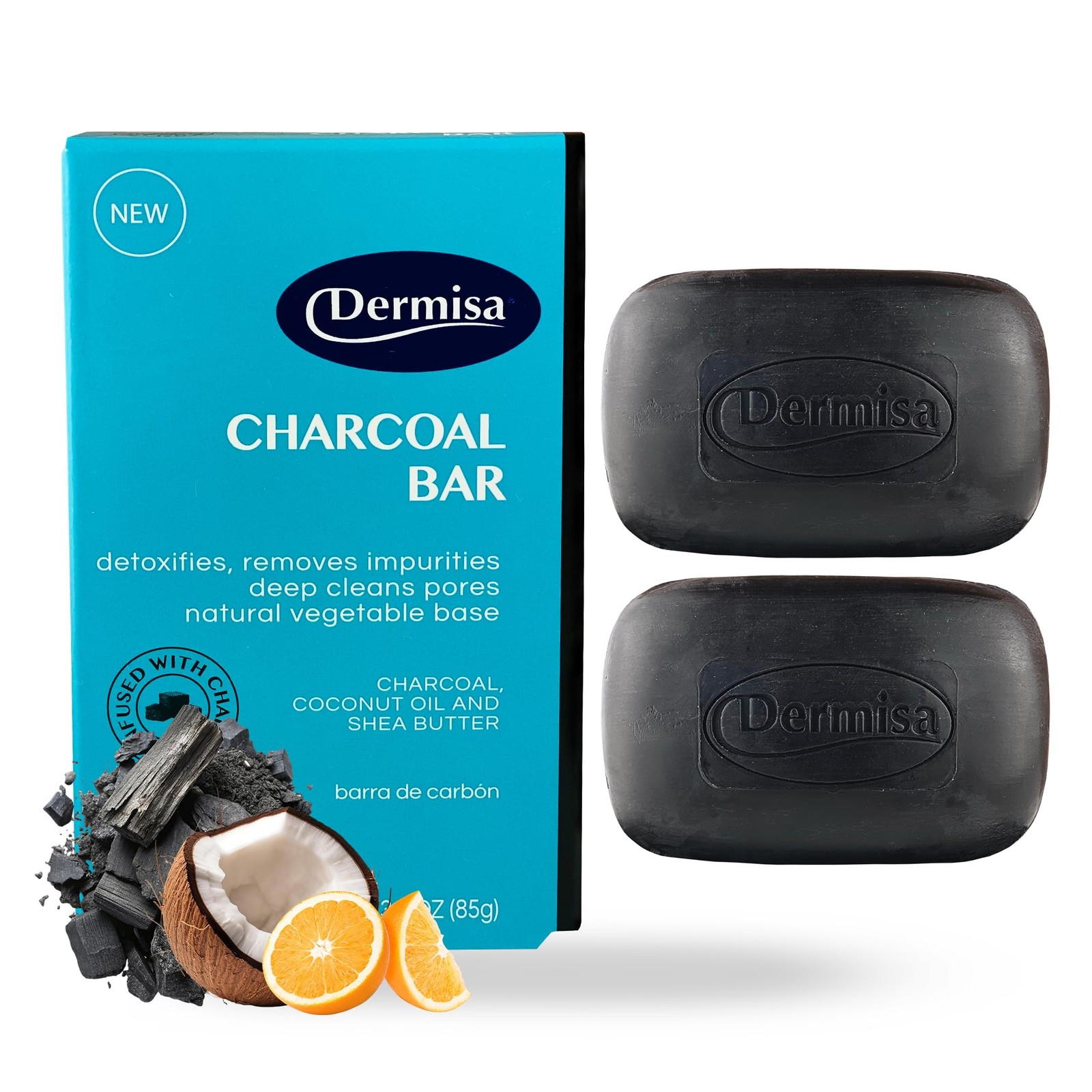 Dermisa Detoxifying Charcoal Bar Soap with Activated 3 Ounce (Pack of 2)