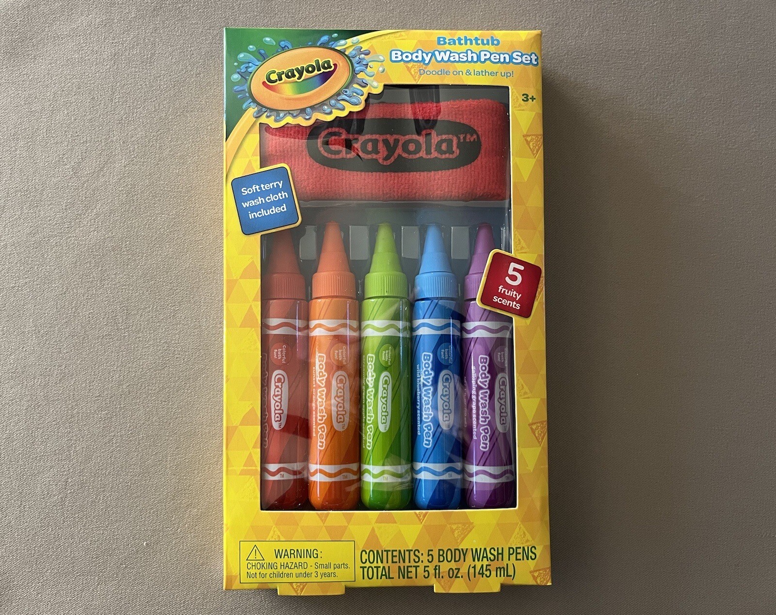 Crayola Bathtub Body Wash Pen Set, 5 Fruity Scents & Wash Cloth, New In Box