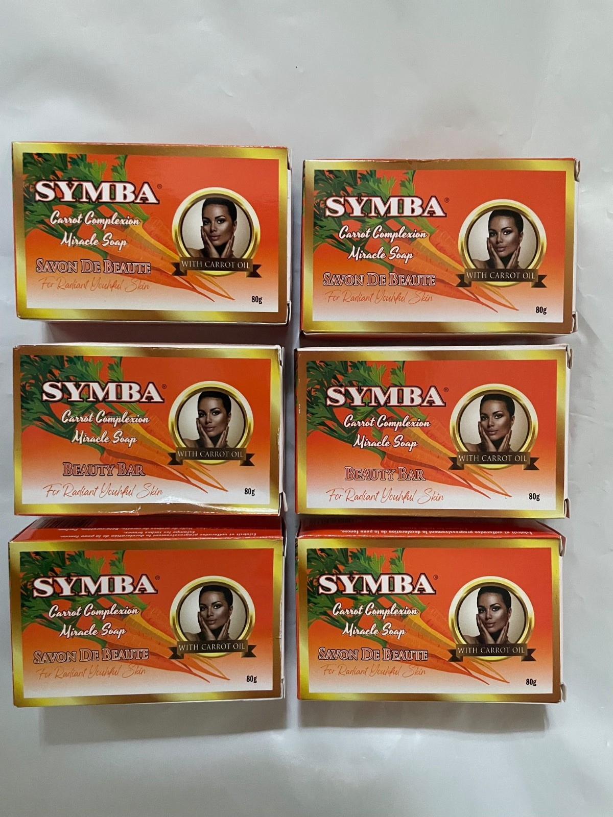 Symba Carrot Complexion Miracle Soap – 6 Pack (80g) Beauty Bar Radiant Skin, 80g