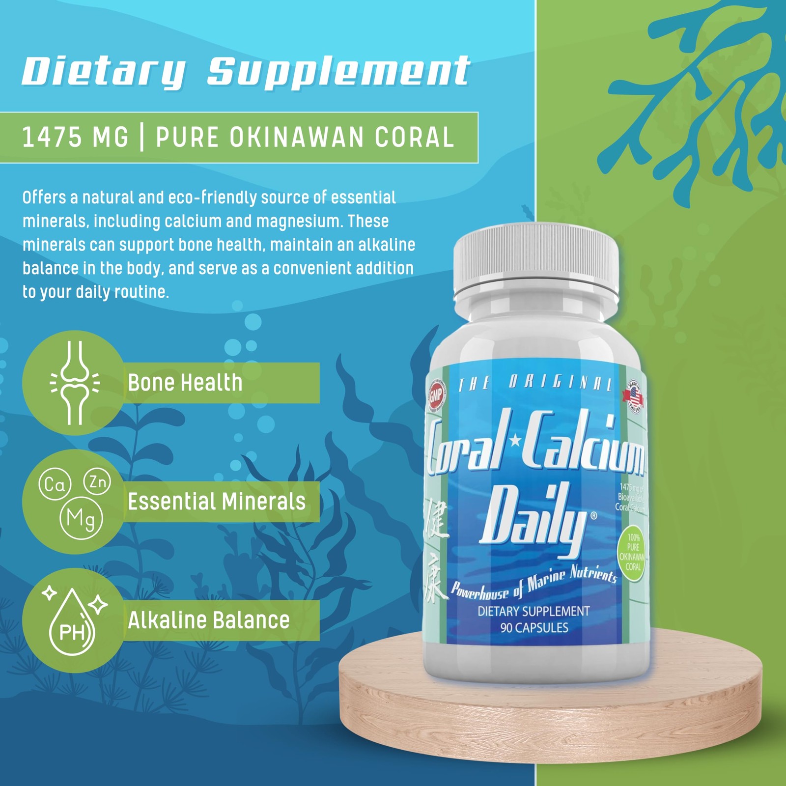 Daily Health, Coral Calcium Pure Okinawa – Marine-Grade 1 Count (Pack of 1)