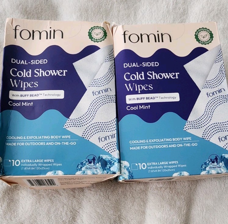 FOMIN Cold Shower Wipes 20 Pack No Rinse XL 20×25 cm Cool Mint with Vitamin E
