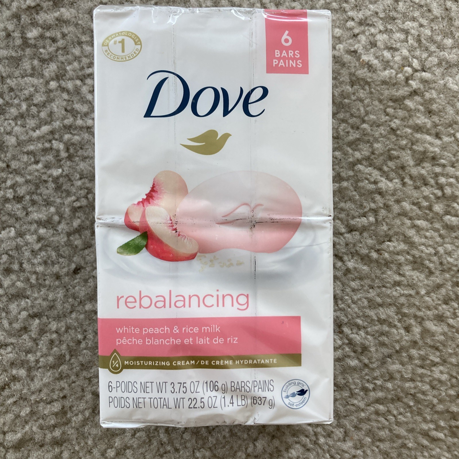 Dove Rebalancing White Peach & Rice Milk Scent, 3.75 oz (Pack of 6)
