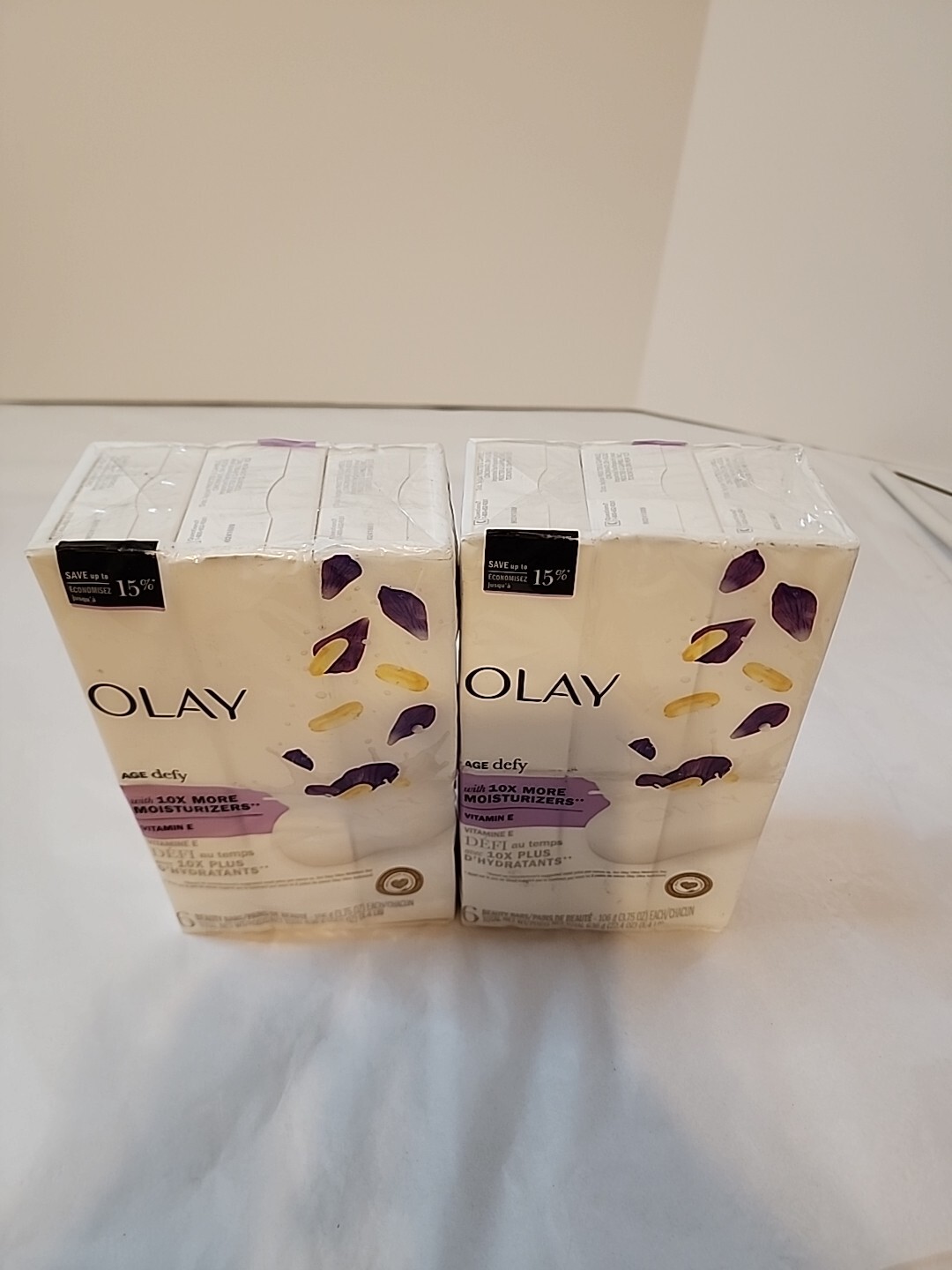 LOT (2) OLAY AGE DEFY BEAUTY BAR SOAP 10X MOISTURIZER VITAMIN E 3.75 OZ 6 BARS