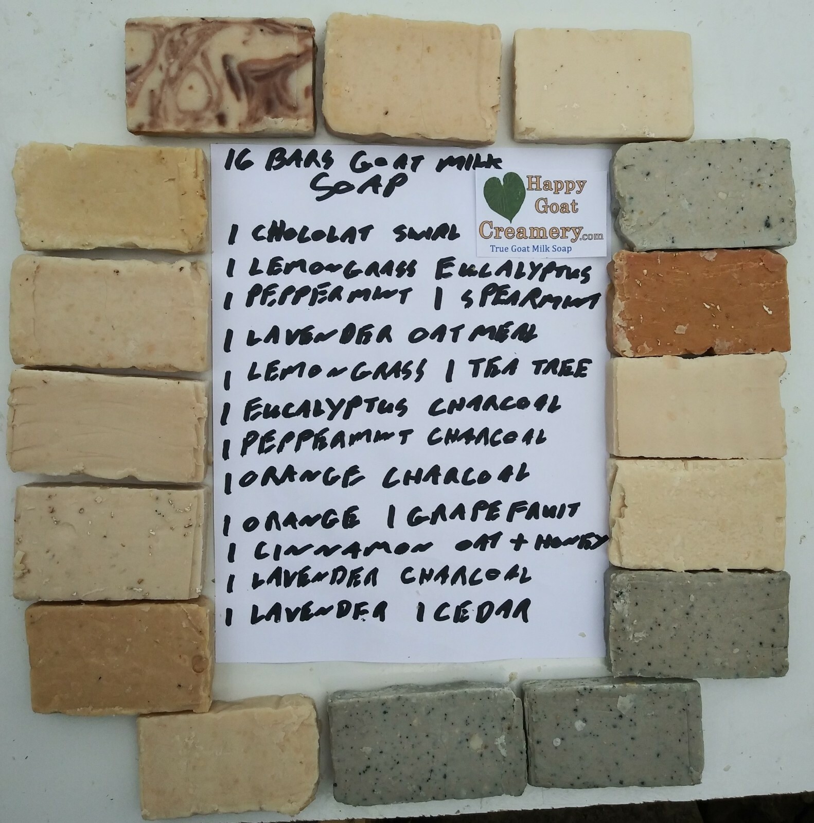 16 BARS HANDMADE GOAT MILK SOAP HAPPY GOAT CREAMERY PURE ESSENTIAL OILS ARTISAN